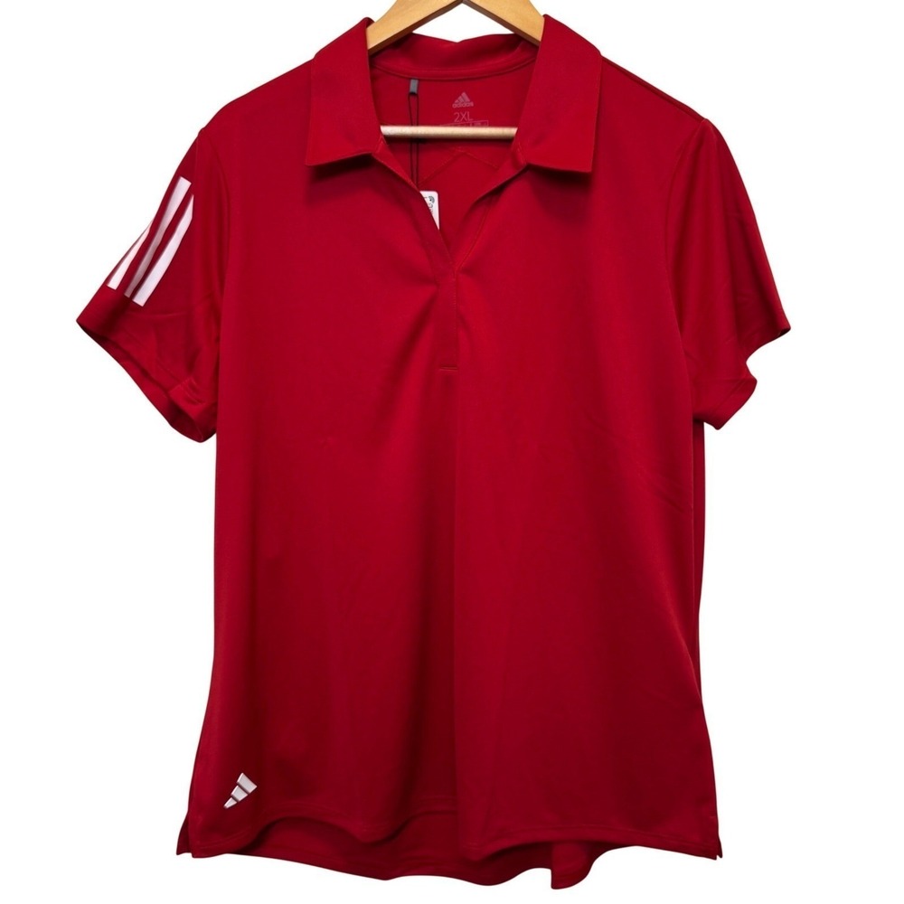 Adidas Womens Golf Polo 3XL Red 3-Stripe AEROREADY UPF 50+ Sporty Golfcore
